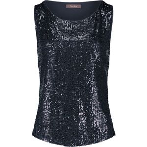 Vera Mont - Pailletmouwloze Top - Blauw - Dames - Glamour Elegant