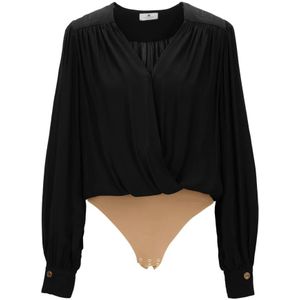 Elisabetta Franchi, Dames, Tops, Zwart, Maat: S Viscose,