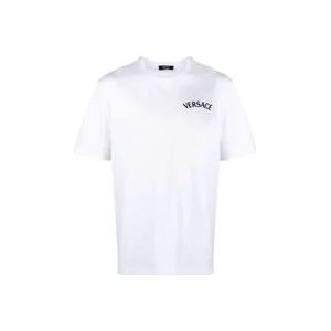 Versace Milano Stamp Geborduurde T-shirts en Polos , White , Heren , Maat: S