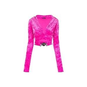 Versace Roze Velvet Crossover Sweater , Pink , Dames , Maat: 2XS