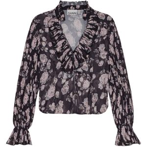 Ganni, Dames, Blouses & Shirts, Zwart, Maat: S Poliester,