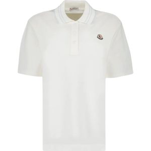 Moncler Gestreepte Kraag Klassiek Logo T-shirts , White , Dames , Maat: S