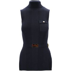 Elisabetta Franchi, Dames, Truien, Blauw, Maat: XL Zijde,