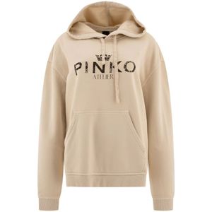 Pinko, Dames, Sweatshirts & Hoodies, Beige, Maat: XS Katoen,