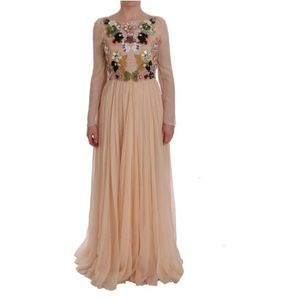 Dolce & Gabbana - A-lijn Maxi Jurk - Roze - Lange Mouwen - Bloemmotief