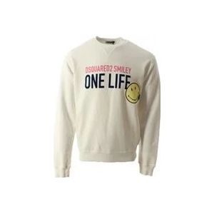 Dsquared2 Cool Fit Smiley Movement Witte Trui , Beige , Heren , Maat: M