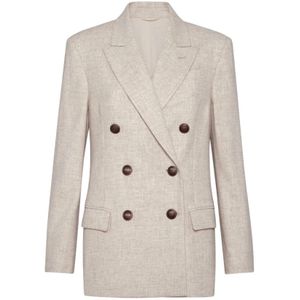 Brunello Cucinelli, Dames, Jassen, Beige, Maat: XS Leer,