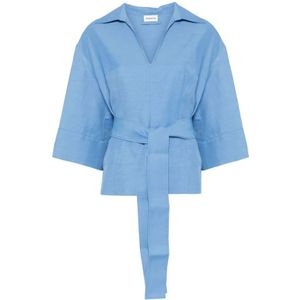 P.a.r.o.s.h., Dames, Blouses & Shirts, Blauw, Maat: M Linnen,