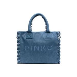 Pinko Blauwe Denim Geborduurde Logo Tas , Blue , Dames , Maat: ONE Size