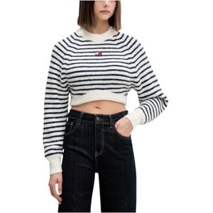 Tommy Jeans - Trui - Navy/Wit - Gestreept - Ronde Hals - Lange Mouwen