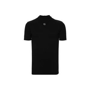 Fendi Logo Plaque Stretch T-shirt , Black , Heren , Maat: M