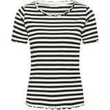 Cream - Gestreepte T-shirt - Korte Mouwen - Ronde Hals - Delicate Randen