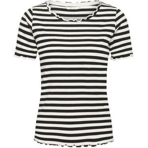 Cream - Gestreepte T-shirt - Korte Mouwen - Ronde Hals - Delicate Randen