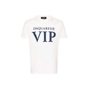 Dsquared2 Logo Print Katoenen T-shirt - Natuurlijk , White , Heren , Maat: S