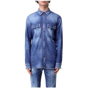 Dsquared2, Heren, Overhemden, Blauw, Maat: XL Denim,