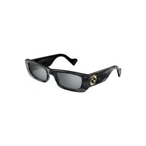 Gucci Smalle rechthoekige zonnebril met kostbare parelmoer afwerking , Black , unisex , Maat: 52 MM