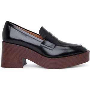 Tod's Met de hand gestikte leren platformloafer , Black , Dames , Maat: 40 EU