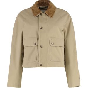 Burberry - Katoenen Jas - Beige - Corduroy Kraag - Ruitmotief Voering
