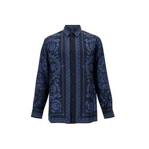 Versace Zijden Shirt met Barocco Print , Blue , Heren , Maat: L