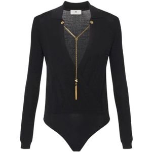 Elisabetta Franchi - Bodysuit - Zwart - Viscose en Zijde - Lange Mouwen