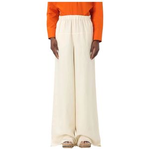 Max Mara, Dames, Broeken, Wit, Maat: S Linnen,