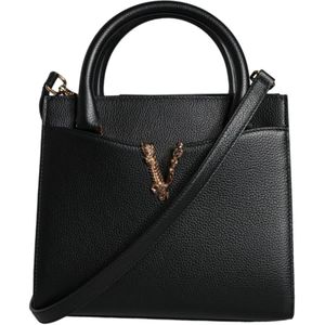 Versace Zwarte leren crossbodytas met verstelbare band , Black , Dames , Maat: ONE Size