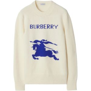 Burberry Witte Gebreide Crewneck Sweater met Equestrian Knight Design , White , Dames , Maat: XS