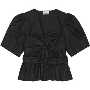 Ganni, Dames, Blouses & Shirts, Zwart, Maat: XS Poliester,