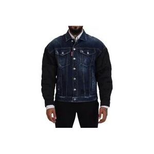 Dsquared2 Blauwe Denim Zwarte Mouwen Bomberjack , Blue , Heren , Maat: M