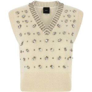 Pinko - V-hals Gebreide Gilet - Wit - Wol/Nylon