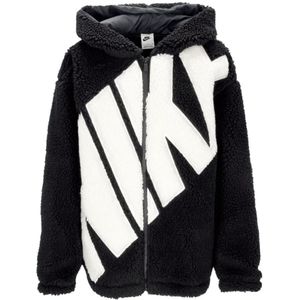 Nike Sherpa Gevoerd Logo Hoogpolig Jack Zwart , Black , Dames , Maat: L