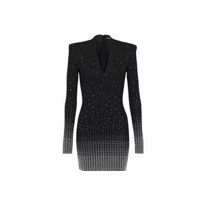 Balmain Gebreide jurk met parel- en kristalborduursel , Black , Dames , Maat: S