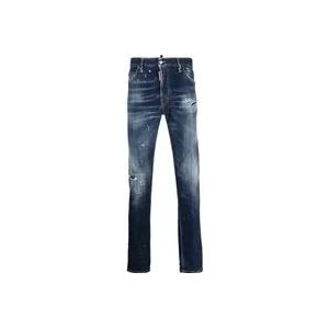 Dsquared2 Indigo Blauwe Distressed Slim-Fit Jeans , Blue , Heren , Maat: L