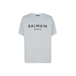Balmain Logo Print Jersey T-Shirt , Gray , Heren , Maat: XS
