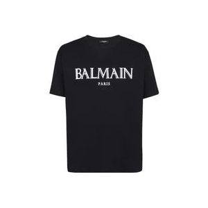 Balmain Oversized T-shirt met Rubberen Logo in Zwart , Black , Heren , Maat: S