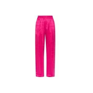 Balenciaga Zijden broek met logo , Pink , Dames , Maat: XS