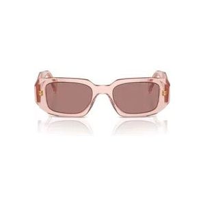 Prada Rechthoekige zonnebril perzik transparant frame , Pink , unisex , Maat: 49 MM