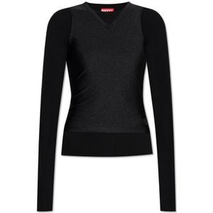 Diesel, Dames, Tops, Zwart, Maat: L Leer,