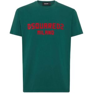 Dsquared2 Groen Logo Print Crew Neck T-shirt , Green , Heren , Maat: 2XL