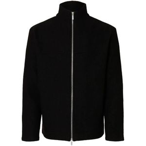 Selected Homme - Gebreide Cardigan - Zwart - Hoge Hals - Lange Mouwen
