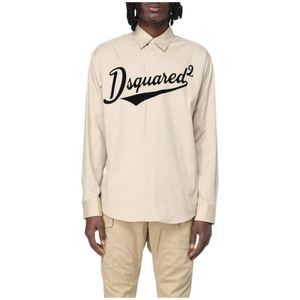Dsquared2, Heren, Overhemden, Beige, Maat: XS Katoen,