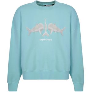 Palm Angels, Heren, Sweatshirts & Hoodies, Blauw, Maat: S Katoen,