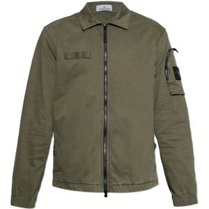 Stone Island - Logo Shirt - Jas - Groen - Katoen - Elastaan