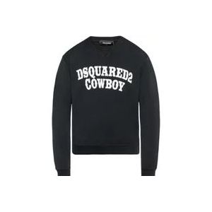 Dsquared2 Zwarte Logo Sweatshirt met Italiaanse Stof , Black , Heren , Maat: L
