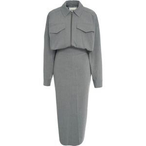 Staud, Dames, Jurken, Grijs, Maat: S Wol,