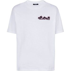 Balmain Palmboom Logo Print T-shirt , White , Heren , Maat: S