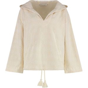 Tory Burch - Drawstring Hoodie - Hoodie - Beige - Katoen
