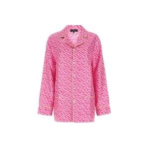 Versace Bedrukte satijnen pyjama shirt , Pink , Dames , Maat: 2XS