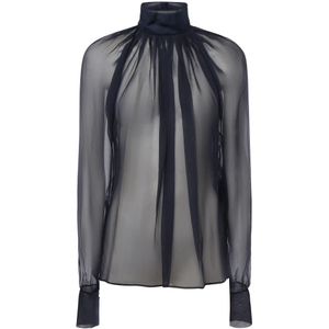 Saint Laurent, Dames, Blouses & Shirts, Blauw, Maat: M Zijde,