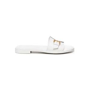 Chloé Witte Leren Gesp Sandalen Micro Hak , White , Dames , Maat: 39 EU